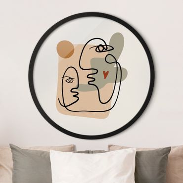 Tableau rond encadré - Picasso Interpretation - Kiss On the Cheek