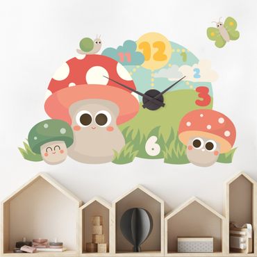 Sticker mural horloge - Mushroom Clock
