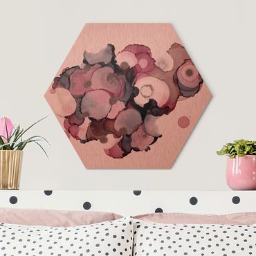 Hexagone en alu Dibond - Pink Beige Drops With Pink Gold