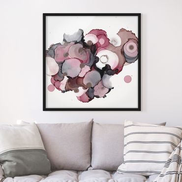 Framed poster - Pink Beige Drops With Pink Gold