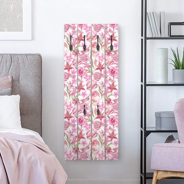Porte-manteau en bois - Pink Flowers With Butterflies
