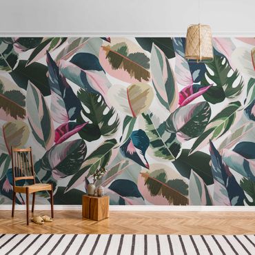 Metallic wallpaper - Pink Tropical Pattern XXL