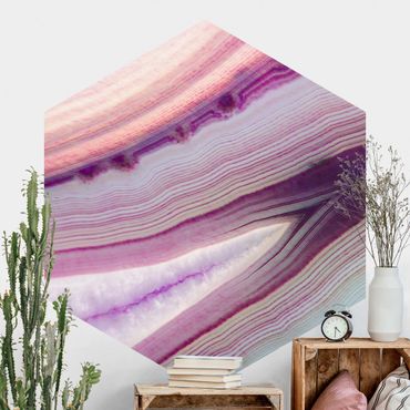 Papier peint panoramique hexagonal autocollant - Pink Crystal Planet