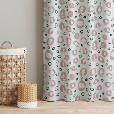 rideau - Painted Circle Pattern - Antique Pink And Dark Jade Green