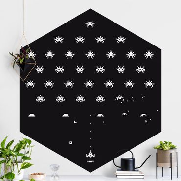 Papier peint panoramique hexagonal autocollant - Pixel Classical Retro Game On Black