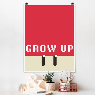 Poster reproduction - Pixel Text Grow Up In Red