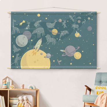 Tenture murale - Planets With Zodiac And Rockets