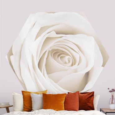 Papier peint hexagonal autocollant avec dessins - Pretty White Rose