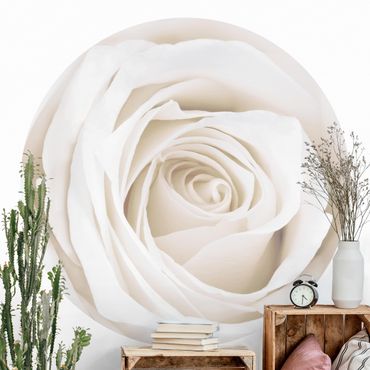 Papier peint rond autocollant - Pretty White Rose