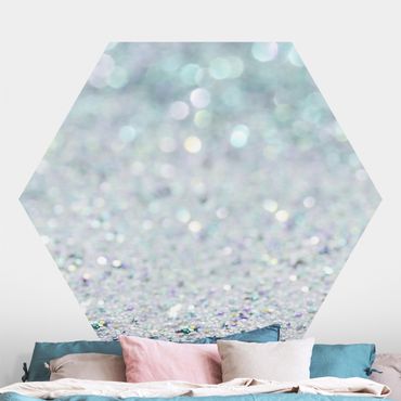 Papier peint panoramique hexagonal autocollant - Princess Glitter Landscape In Mint Colour