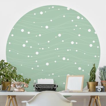 Papier peint rond autocollant - Dots On Wave Pattern In Front Of Mint