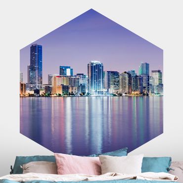 Papier peint hexagonal autocollant avec dessins - Purple Miami Beach
