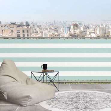 Brise-vue pour balcon - Rayures horizontales en menthe pastel