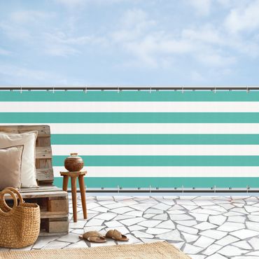 Brise-vue pour balcon - Rayures horizontales en turquoise