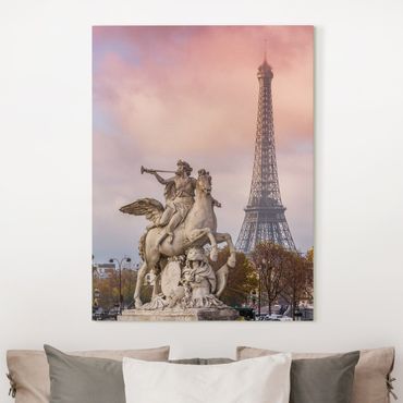Impression sur toile - Statue Of Horseman In Front Of Eiffel Tower