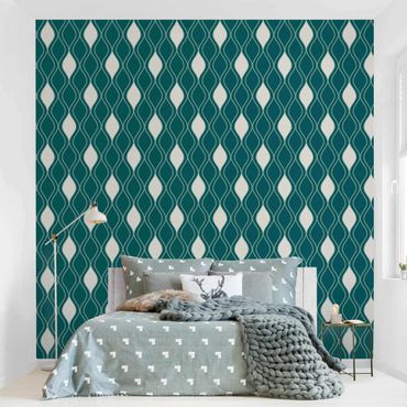 Papier peint - Retro Pattern With Sparkling Drops In Emerald