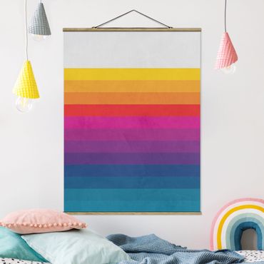 Tableau en tissu avec porte-affiche - Retro Rainbow Stripes  - Format portrait 3:4