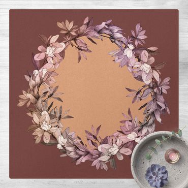Tapis en liège - Romantic Floral Wreath Lilac - Carré 1:1