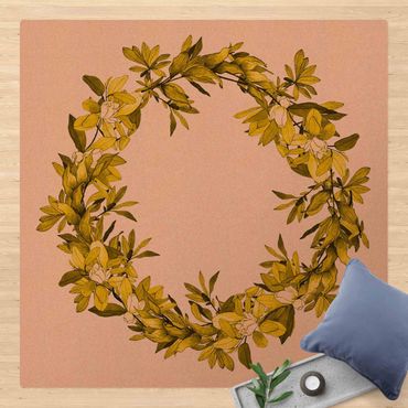 Tapis en liège - Romantic Floral Wreath Yellow - Carré 1:1
