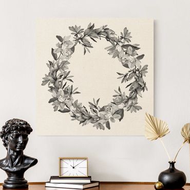 Tableau sur toile naturel - Romantic Floral Wreath Grey - Carré 1:1