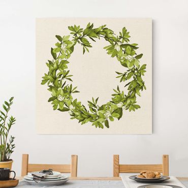 Tableau sur toile naturel - Romantic Floral Wreath Green - Carré 1:1