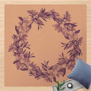 Tapis en liège - Romantic Floral Wreath Purple - Carré 1:1