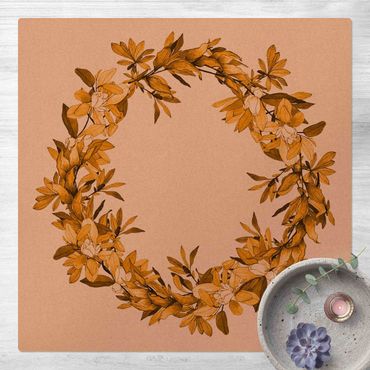 Tapis en liège - Romantic Floral Wreath Orange - Carré 1:1