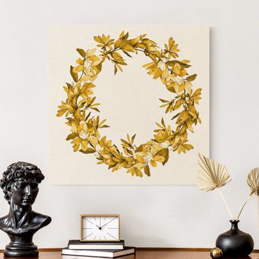 Tableau sur toile naturel - Romantic Floral Wreath Orange - Carré 1:1