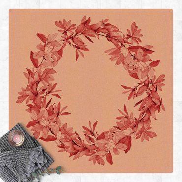 Tapis en liège - Romantic Floral Wreath Red - Carré 1:1