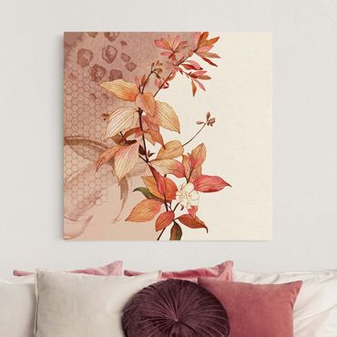 Tableau sur toile naturel - Romantic Watercolour Flowers With Texture - Carré 1:1