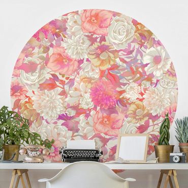 Papier peint rond autocollant - Pink Blossom Dream With Roses