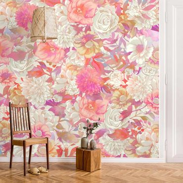 Papier peint - Pink Blossom Dream With Roses