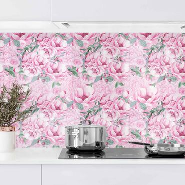 Revêtement cuisine - Pink Flower Dream Pastel Roses In Watercolour  II