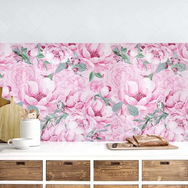 Revêtement mural cuisine - Pink Flower Dream Pastel Roses In Watercolour