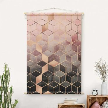 Tenture murale - Pink Gray Golden Geometry