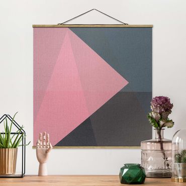 Tableau en tissu avec porte-affiche - Pink Transparency Geometry - Carré 1:1