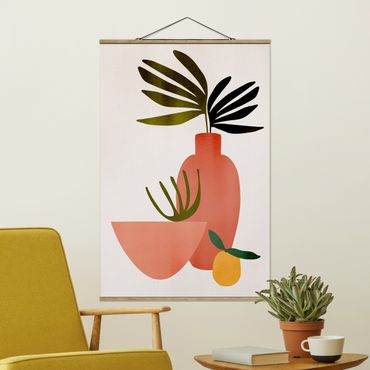 Tableau en tissu avec porte-affiche - Pink Vase In Lemon