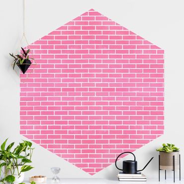 Papier peint panoramique hexagonal autocollant - Pink Brick Wall