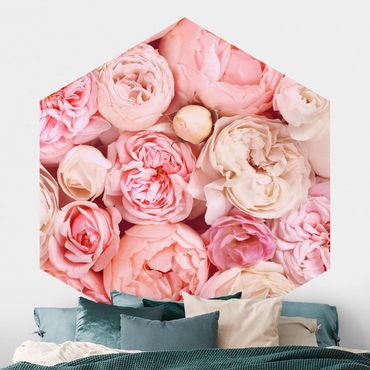 Papier peint hexagonal autocollant avec dessins - Roses Rosé Coral Shabby
