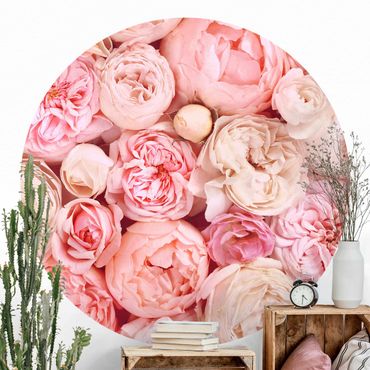 Papier peint rond autocollant - Roses Rosé Coral Shabby