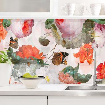 Revêtements muraux pour cuisine - Red Flowers With Butterflies