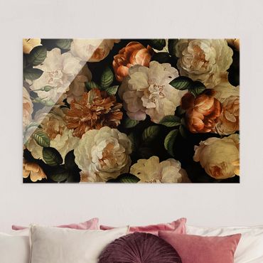 Tableau en verre - Red Roses With White Roses - Format paysage