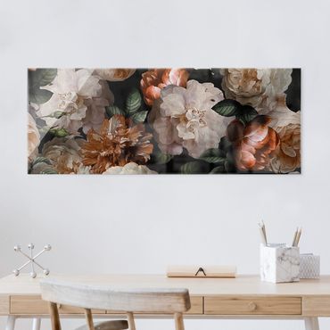 Tableau en verre - Red Roses With White Roses - Panorama
