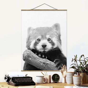 Tableau en tissu avec porte-affiche - Red Panda In Black And White - Format portrait 3:4