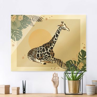 Tableau en verre - Safari Animals - Giraffe At Sunset - Format paysage