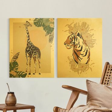 Impression sur toile - Safari Animals - Giraffe And Tiger