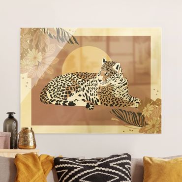 Tableau en verre - Safari Animals - Leopard At Sunset - Format paysage