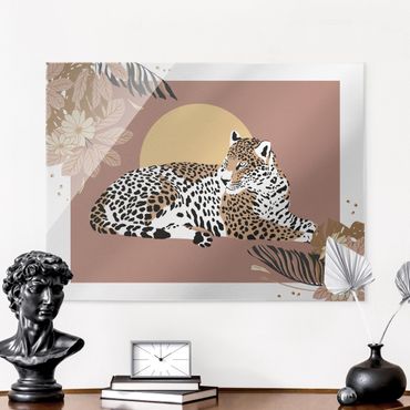 Tableau en verre - Safari Animals - Leopard At Sunset - Format paysage