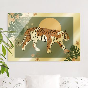 Tableau en verre - Safari Animals - Tiger At Sunset - Format paysage