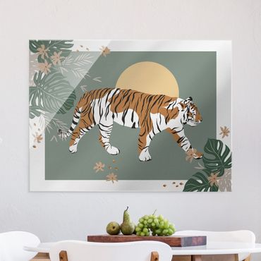 Tableau en verre - Safari Animals - Tiger At Sunset - Format paysage